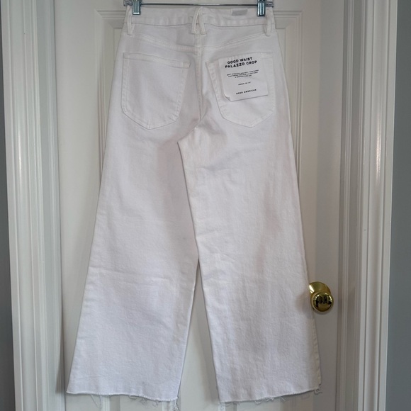 Good American Good Waist Palazzo Crop Jeans Size 4/27 In White - Picture 5 of 13